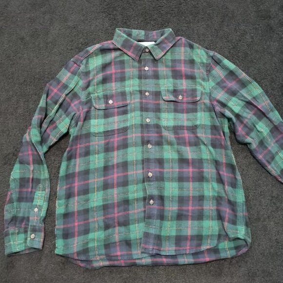Old Navy Mens Regular Fit Plaid Flannel Long Sleeve Shirt Blue & Green XL - Picture 1 of 4